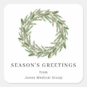 Rustic Greenery Pine Wreath Business Holiday Vierkante Sticker