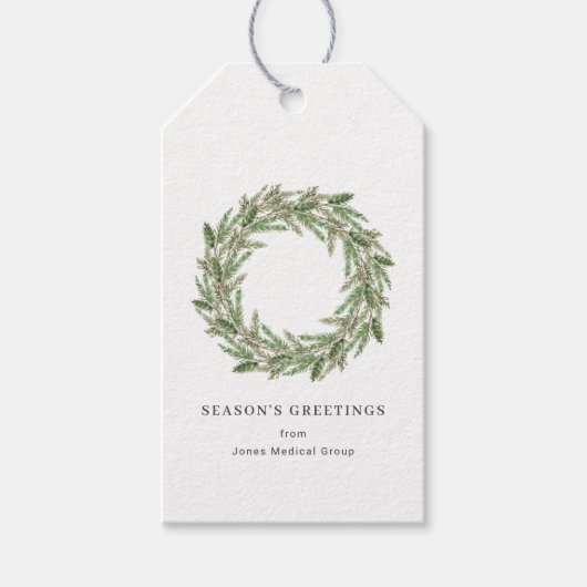 Rustic Greenery Pine Wreath Kerstfeestdag Cadeaulabel (Voorkant)