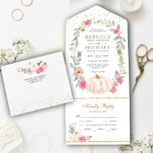 Rustic Greenery Pink Roses White Pumpkin Wedding All In One Uitnodiging