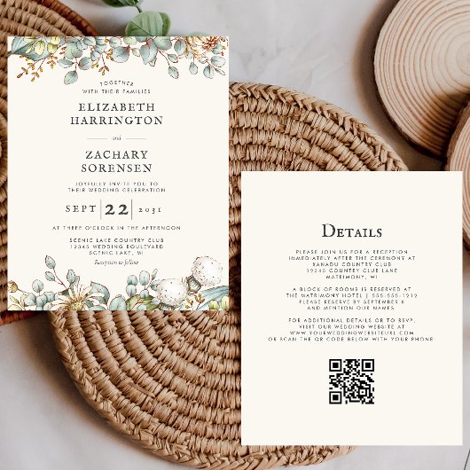 Rustic Greenery QR Code Huwelijksuitnodiging