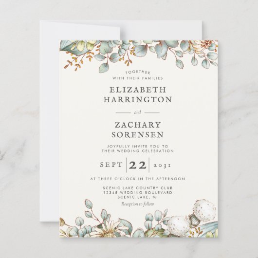 Rustic Greenery QR Code Huwelijksuitnodiging (Voorkant)