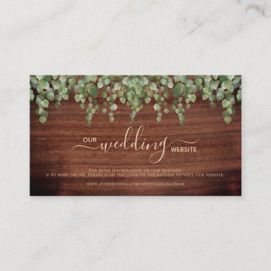 Rustic Greenery QR Code Weddenschap Website RSVP C Visitekaartje (Voorkant)