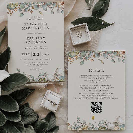 Rustic Greenery QR Code Wedding Kaart