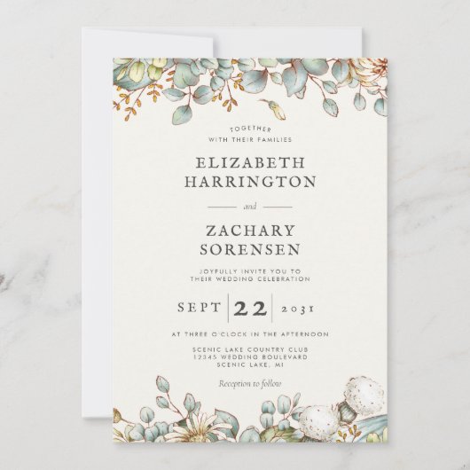 Rustic Greenery QR Code Wedding Kaart (Voorkant)