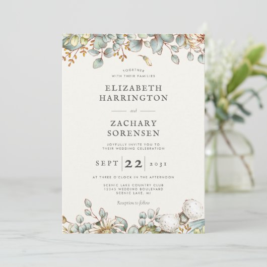 Rustic Greenery QR Code Wedding Kaart (Staand voorkant)