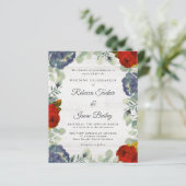 Rustic Greenery Red Blue Floral Weddenschap (Staand voorkant)