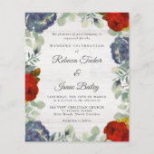 Rustic Greenery Red Blue Floral Weddenschap (Voorkant)