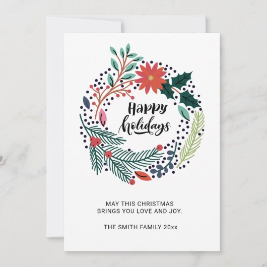 Rustic Greenery Red Poinsettia Floral Wreath Feestdagenkaart (Voorkant)