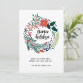 Rustic Greenery Red Poinsettia Floral Wreath Feestdagenkaart (Staand voorkant)