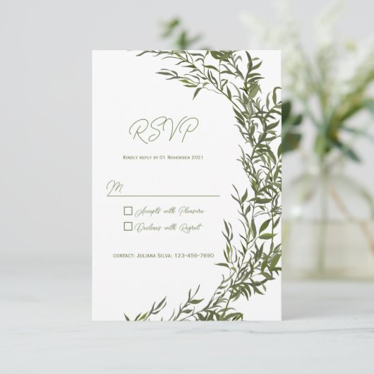 Rustic Greenery RSVP Card Invitation (Staand voorkant)
