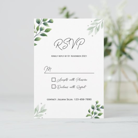 Rustic Greenery RSVP Card Invitation (Staand voorkant)