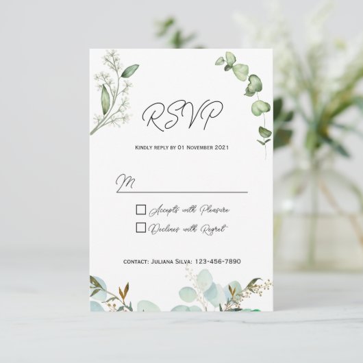 Rustic Greenery RSVP Card Uitnodiging (Staand voorkant)
