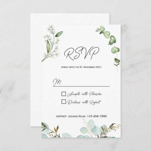 Rustic Greenery RSVP Card Uitnodiging (Voorkant / Achterkant)