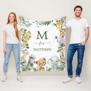 Rustic Greenery Safari Wild Animals Baby Boy Fleece Deken