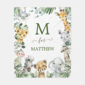 Rustic Greenery Safari Wild Animals Baby Boy Fleece Deken (Voorkant)