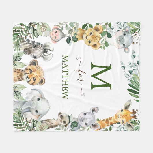 Rustic Greenery Safari Wild Animals Baby Boy Fleece Deken (Voorkant (Horizontaal))