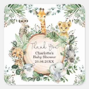 Rustic Greenery Safari Wilde Dieren Vierkante Sticker