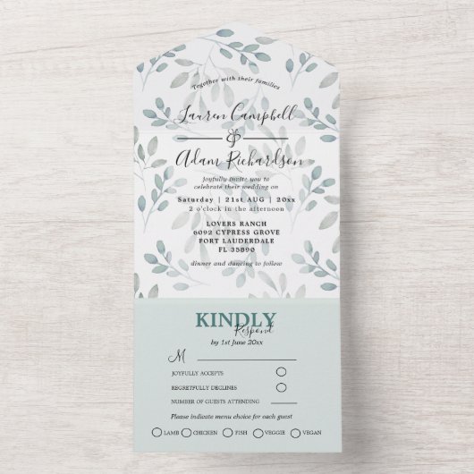Rustic Greenery Sage Green Eucalyptus Wedding All In One Uitnodiging (Binnen)