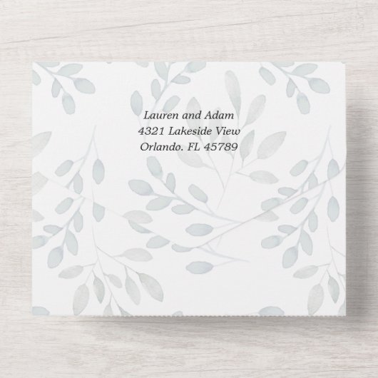 Rustic Greenery Sage Green Eucalyptus Wedding All In One Uitnodiging (Achterkant)