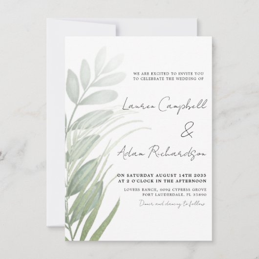 Rustic Greenery Sage Green Wedding Kaart (Voorkant)