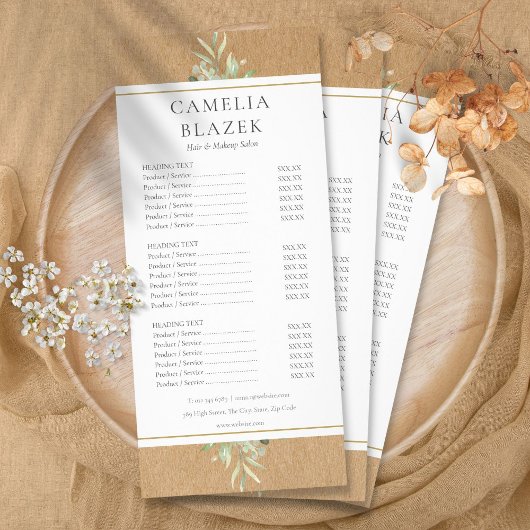 Rustic Greenery Salon Service Menu Prijslijst
