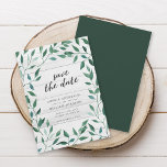 Rustic Greenery Save the Date<br><div class="desc">Deze rustieke Save the Date kaart is voorzien van Italian Ruscus met de woorden "save the date" in trendy script, allemaal tegen een bleke houten achtergrond op de voorkant en een donkergroene achterkant. Personaliseer deze kaart door de plaatsaanduidingstekst in de sjabloon te vervangen om uw gegevens toe te voegen. Klik...</div>