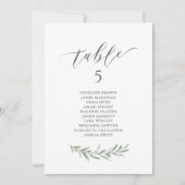 Rustic greenery script tabelnummeroverzicht kaart (Voorkant)