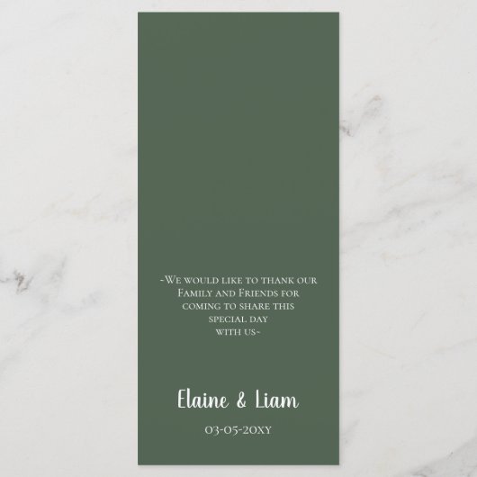 Rustic Greenery Simple Calligraphy Modern Wedding Menu (Achterkant)