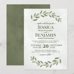 Rustic Greenery Simple Elegant Sage Green Wedding Kaart