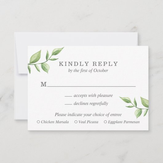 Rustic Greenery Sprig Meal Choice Wedding RSVP Kaartje (Voorkant)