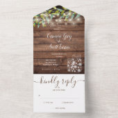 Rustic Greenery String Lights Mason Jars Wedding All In One Uitnodiging (Binnen)