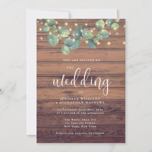 Rustic Greenery String Lights Wedding Kaart (Voorkant)