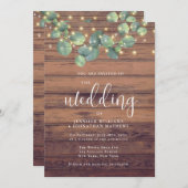 Rustic Greenery String Lights Wedding Kaart (Voorkant / Achterkant)