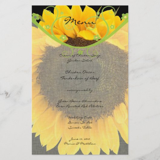 Rustic Greenery Sunflower Barn Wedding Menu (Voorkant)