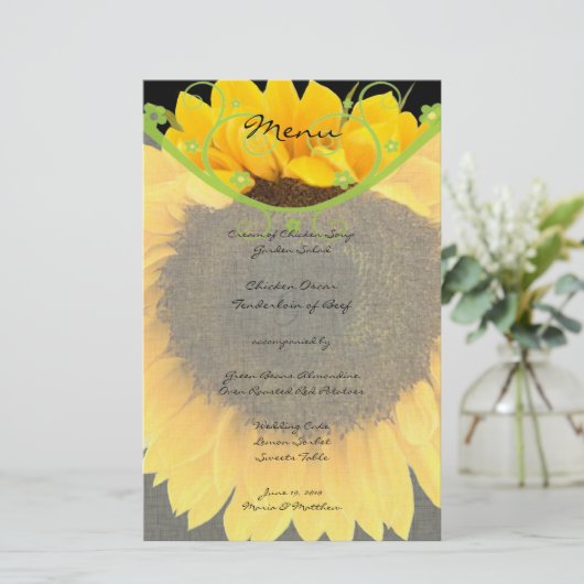 Rustic Greenery Sunflower Barn Wedding Menu (Staand voorkant)