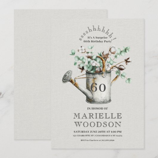Rustic Greenery Surprise 60th Birthday Party Kaart (Voorkant / Achterkant)