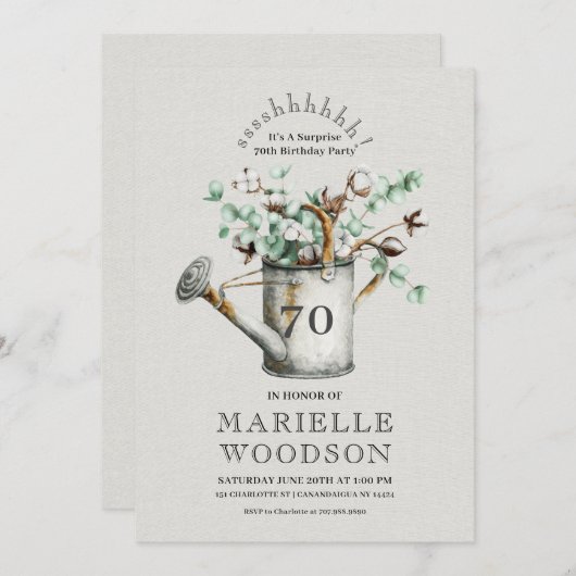 Rustic Greenery Surprise 70th Birthday Party Kaart (Voorkant / Achterkant)