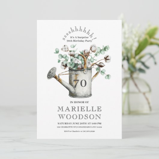 Rustic Greenery Surprise 70th Birthday Party Kaart (Staand voorkant)