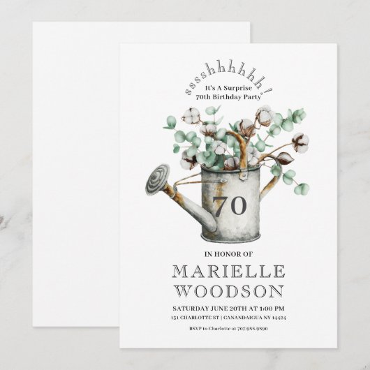 Rustic Greenery Surprise 70th Birthday Party Kaart (Voorkant / Achterkant)
