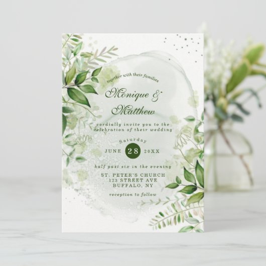 Rustic Greenery Vineyard White Wedding Invitation Kaart (Staand voorkant)