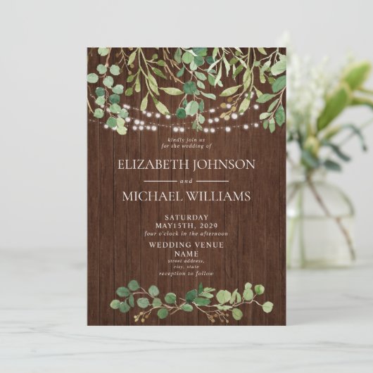 Rustic Greenery Waterverf Eucalyptus Wedding Kaart (Staand voorkant)