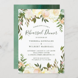 Rustic Greenery Waterverf Floral Rehearsal Dinner Kaart