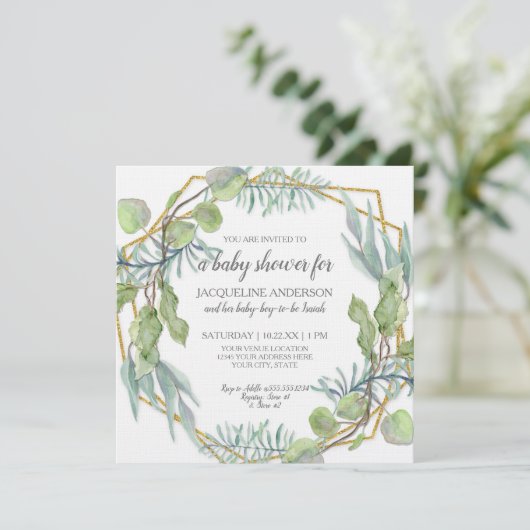 Rustic Greenery Waterverf Geometric Baby shower Kaart (Staand voorkant)
