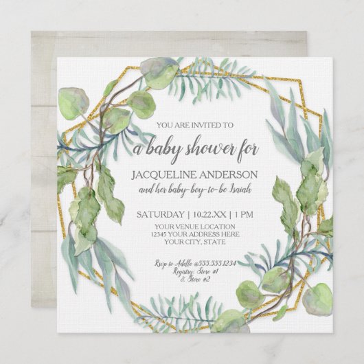 Rustic Greenery Waterverf Geometric Baby shower Kaart (Voorkant / Achterkant)
