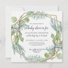 Rustic Greenery Waterverf Geometric Baby shower Kaart