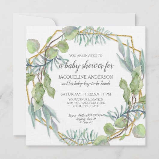 Rustic Greenery Waterverf Geometric Baby shower Kaart (Voorkant)