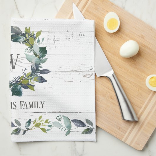 Rustic Greenery Waterverf Laurel Wreath Monogram Theedoek (Quarter Fold)