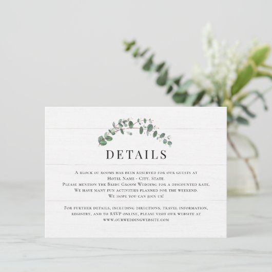 Rustic Greenery Wedding Details Enclosure Card Kaart (Staand voorkant)