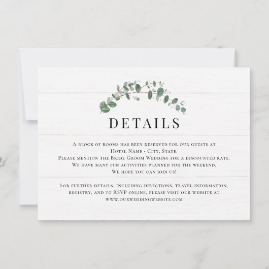 Rustic Greenery Wedding Details Enclosure Card Kaart (Voorkant)