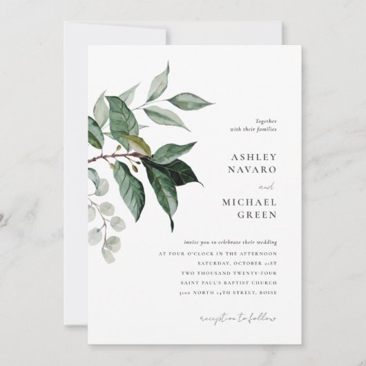 Rustic Greenery Wedding Invitation Kaart (Voorkant)